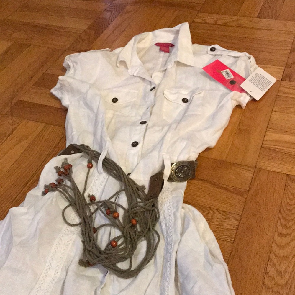 Linen high low front button dress